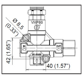 Регулятор давления Mecline VHP50 (500бар, 100л/мин, 1/2"г-1/2"г, By-pass 1/2"г, лат)