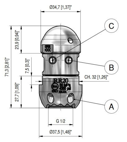 Форсунка каналопромывочная PA RR-TS (30, вх.1/2"г, вращ)