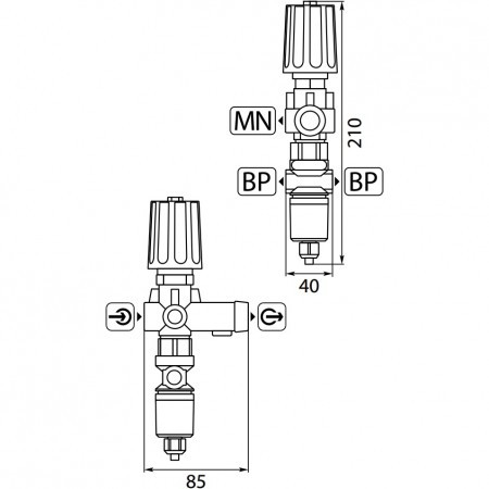 Регулятор давления R+M ST-261 (250бар, 30л/мин, 3/8"г-3/8"г, By-pass 1/4"г, микр.)