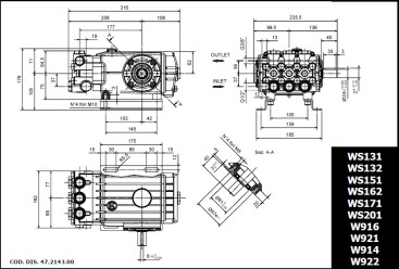Насос высокого давления TOR 47ser. WS201 (200бар, 15л/мин, 1450 об/мин)