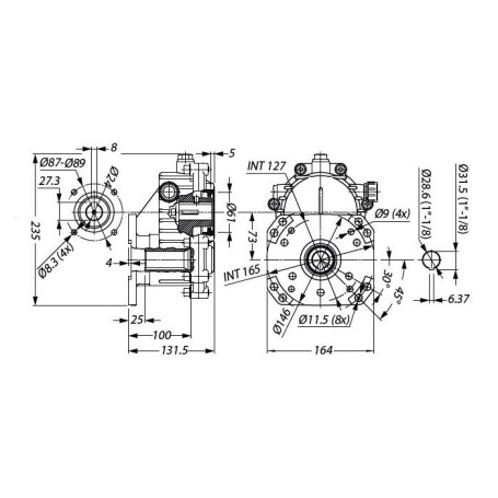 Редуктор для ДВС Tecomec RGB35 (23кВт, 28.6/24мм, фланец 87мм)