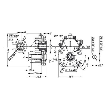Редуктор для ДВС Tecomec RGB35 (23кВт, 28.6/30мм, фланец 87мм)