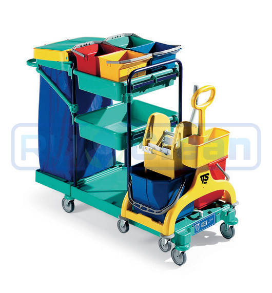 Тележка TTS GREEN 450 (2х15л, 4х6л, отжим, стойки синие)