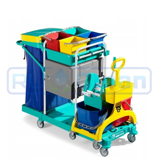 Тележка TTS GREEN 530 (2х30л, 4х6л, отжим, стойки синие)