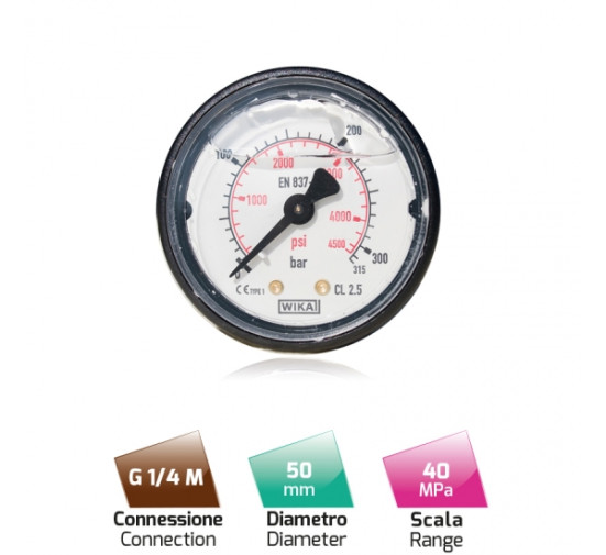 Манометр (400бар, 1/4"внеш, вход сзади, пласт) MTM