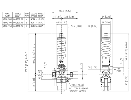 Регулятор давления VB60/600 Zero (600бар, 60л/мин, 1/2г-г, By-pass 1/2г, Aisi 303) PA FR
