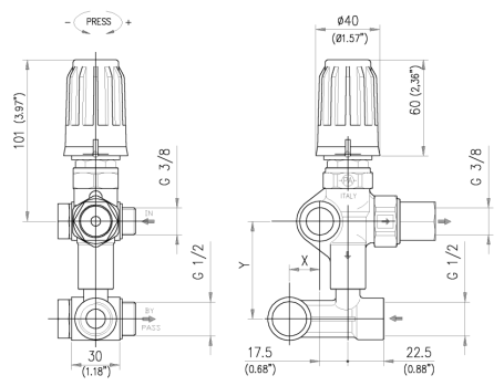 Регулятор давления PA VB56 (220бар, 30л/мин, 1/2г-М22х1.5ш, X:4.5, Y:62-65.5) (FR60133771)