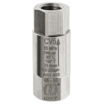 Обратный клапан Mecline CV5 (3/8"г-3/8"г, 500бар, 25л/мин, нерж)