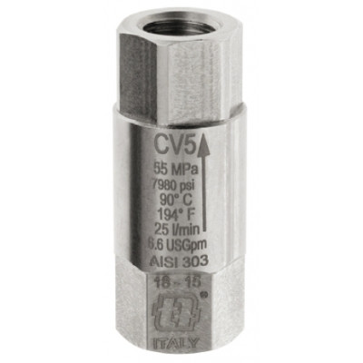 Обратный клапан Mecline CV5 (3/8"г-3/8"г, 500бар, 25л/мин, нерж)