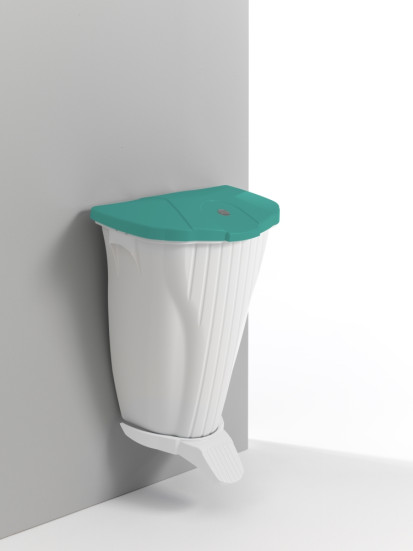 Ведро мусорное TTS Wall-Up (50 л, белый, педаль, крышка зеленый)
