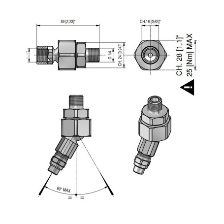 Форсункодержатель поворотный (1/4ш_BSP-1/4г_NPT, нерж) PA