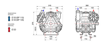 Мембранный насос Comet BP135 (20 бар, 124 л/мин, ВОМ 1"3/8)