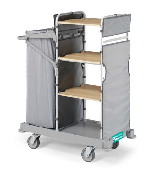 Тележка TTS GREEN HOTEL 943 (4 полки закр. сбоку, держ. мешка, колеса D150мм)