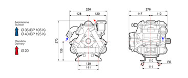 Мембранный насос Comet BP105 (20 бар, 104 л/мин, полый вал 20 мм-ВОМ 1"3/8)