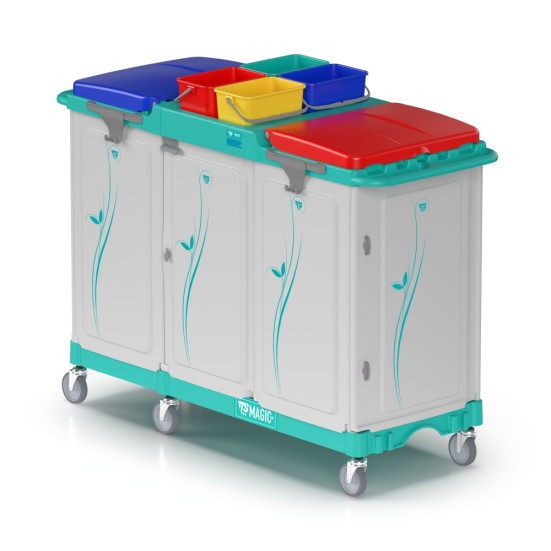 Тележка TTS Magic Line 390E (4х4л, закр. выдвиж. ящик, 2 держ. мешка 150л)